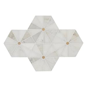 Elegante White Pinwheel 11 in. x 12 in. Stone/Metal Mesh Mounted Mosaic Floor and Wall Tile 8.5 sq. ft./Case