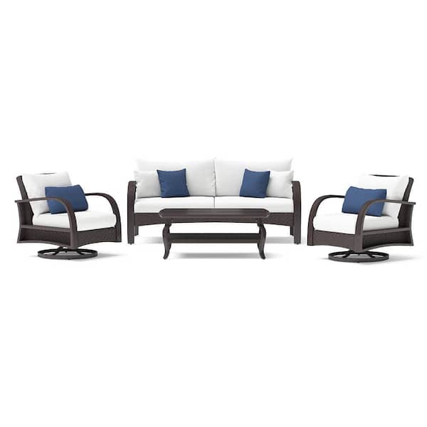 RST BRANDS Barcelo 4-Piece Wicker Motion Patio Seating Set With Sunbrella Bliss Ink Cushions