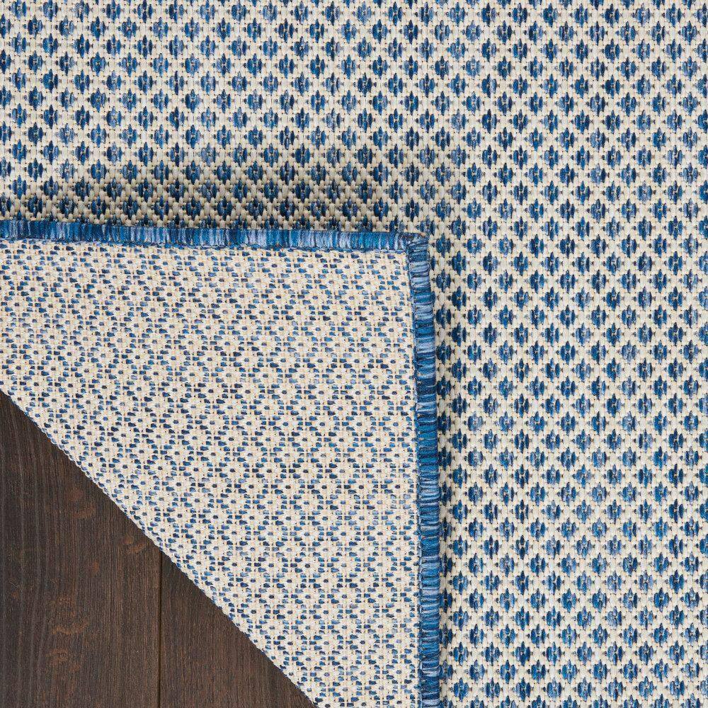 Ivory Blue Geometric 4' Square Synthetic Area Rug
