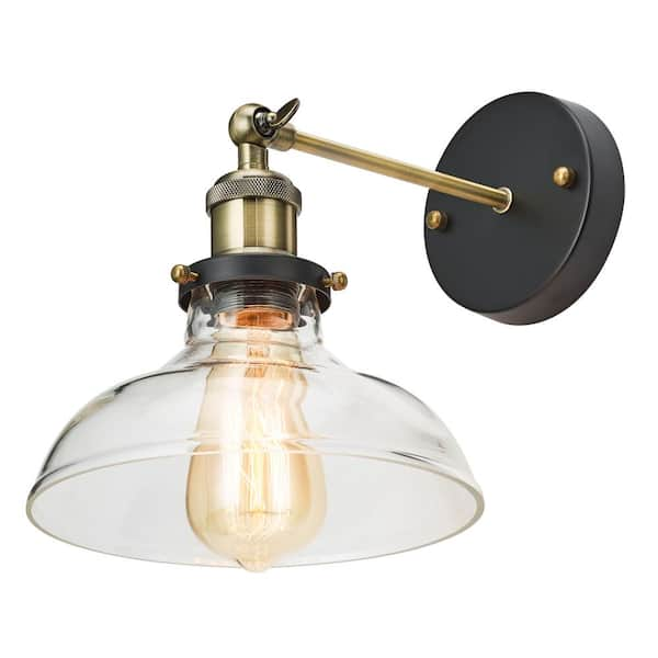 Home Luminaire 1-Light Antique Bronze Adjustable Sconce with Clear Glass Barnyard Shade