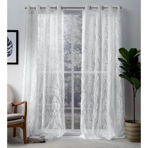 EXCLUSIVE HOME Edinburgh Winter White Nature Sheer Grommet Top Curtain, 52 in. W x 96 in. L (Set of 2)
