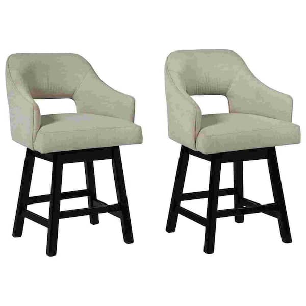 Benjara 33 in. Beige Low Back Wood Frame Barstool with Fabric Seat (Set of 2)