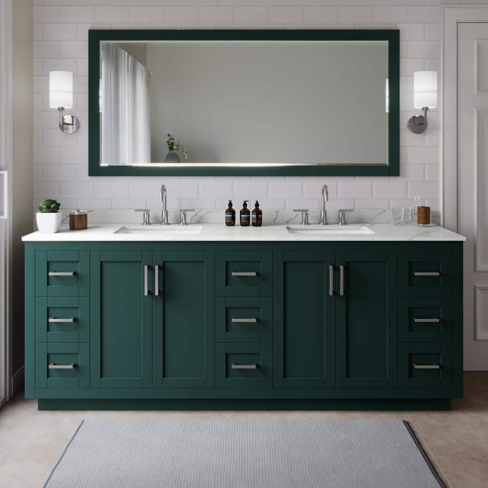 Miranda 84 in. W x 22 in. D x 33.75 in. H Double Bath Vanity in Green with Giotto Quartz Top price history on PriceWatchPro