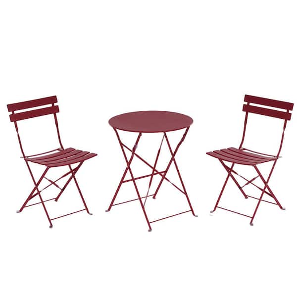 WELLFOR Red 3-Piece Folding Metal Outdoor Bistro Set