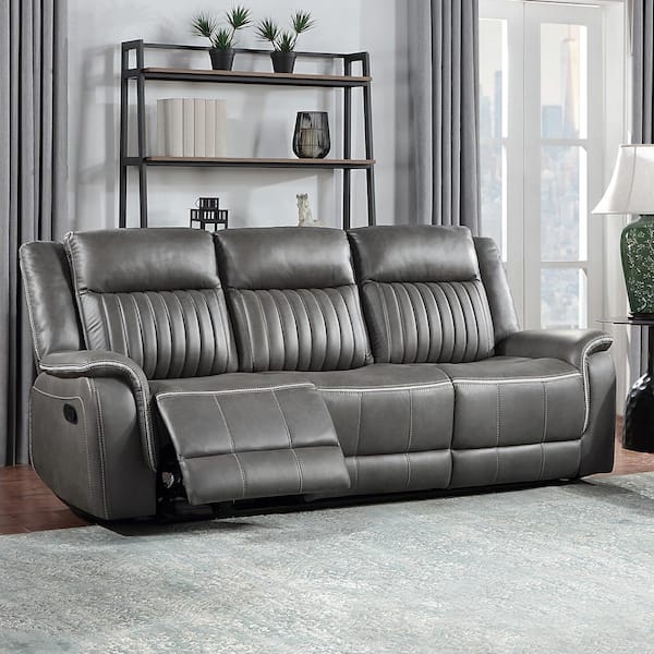 NEW CLASSIC HOME FURNISHINGS New Classic Furniture Enzo 84.7 in. Pillow Arm Polyester Rectangle Sofa with Dual Recliner in Gray U2506 30 GRY