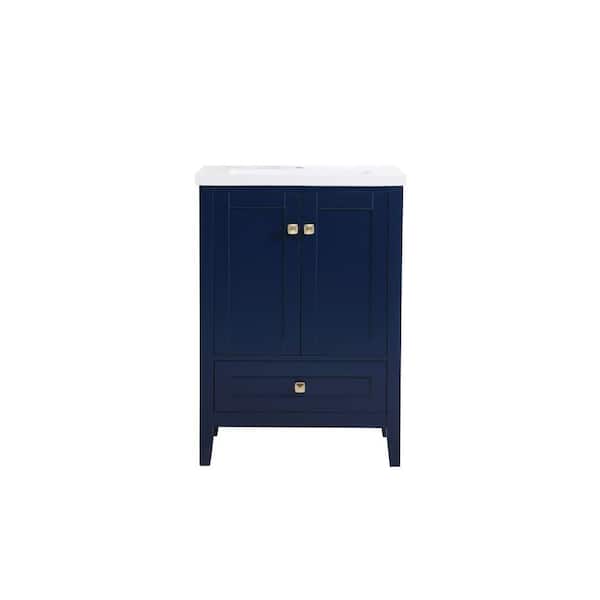 Unbranded Simply Living 24 in. W x 18 in. D x 34 in. H Bath Vanity in Blue with White Resin Top