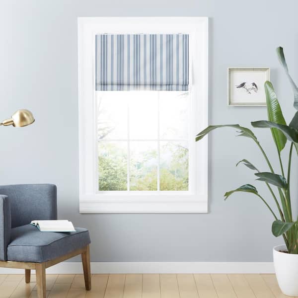 EXCLUSIVE HOME Ricardo Blue Cordless Total Blackout Polyester Roman Shade 27 in. W x 64 in. L
