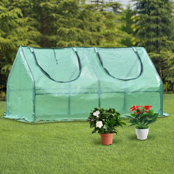 Gardenised Green Outdoor Waterproof Portable Plant Greenhouse with 2 Clear Zippered Windows, Medium
