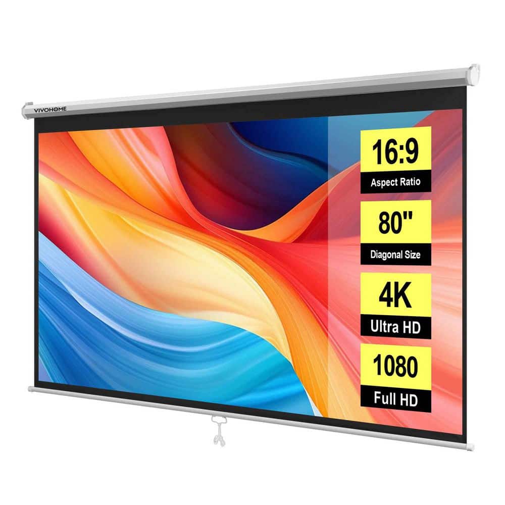 LCDプロジェクター フルHD VIVOHOME 80 in. Manual Pull-Down Retractable Projector Screen, 16