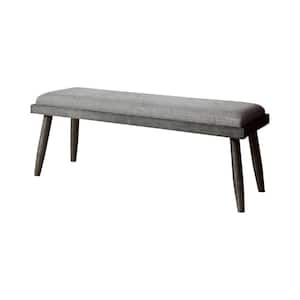 Vilhelm I Mid Century Modern Style Gray Metal and Fabric Upholstered Bench 15.5'' L x 49'' W x 15.75'' H