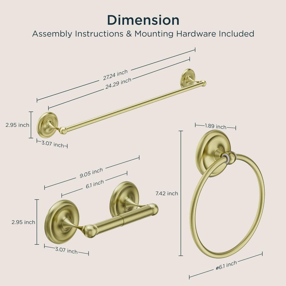 Brushed Gold 3-Piece Metal Bathroom Hardware Set