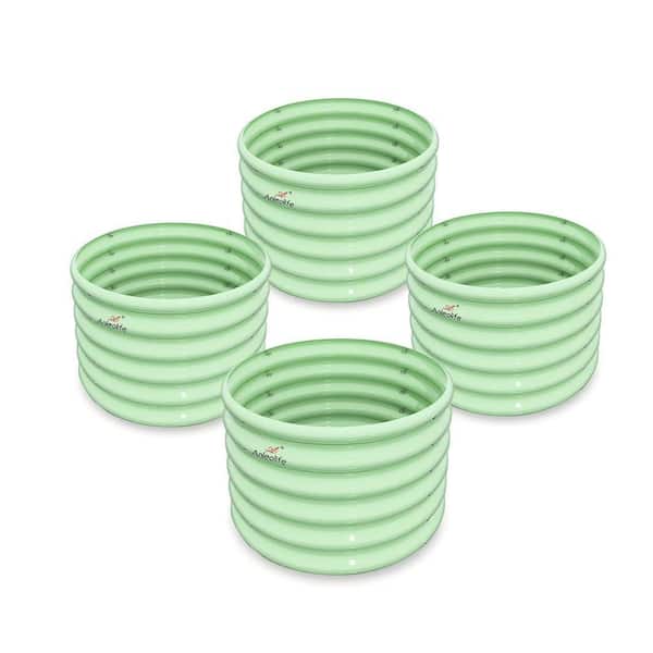 (4-Pack) 24 x 24 x 18 in. Green Round Galvanized Steel Raised Garden Beds for Planting Vegetables, Flowers, Fruits