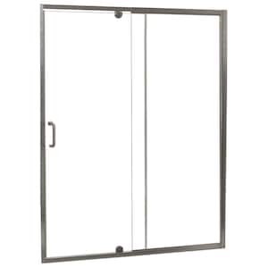 Cove 60 in. W x 69 in. H Semi-Frameless Pivot Shower Door and Fixed Panel in Brushed Nickel with C-Handle and Knob