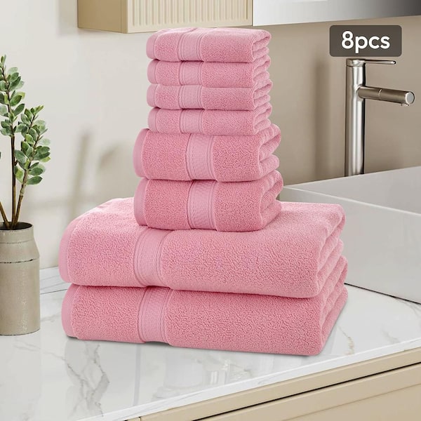 8-Pieces Pink Cotton Bath Towel Set
