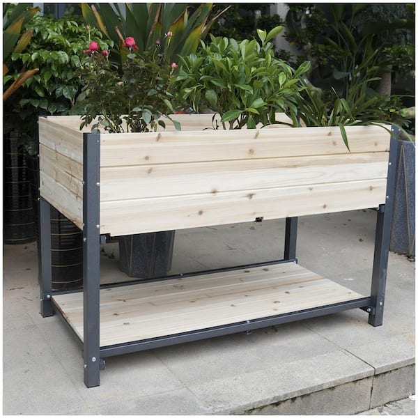 Unbranded 45 in. x 23 in. x 29 in. Wood Elevated Raised Garden Bed, Planter Box with Legs and Storage Shelf for Flower,Herb,Patio