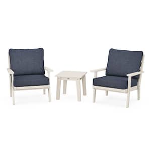 Grant Park Sand 3-Piece Plastic Patio Deep Seating Set with Stone Blue Cushions