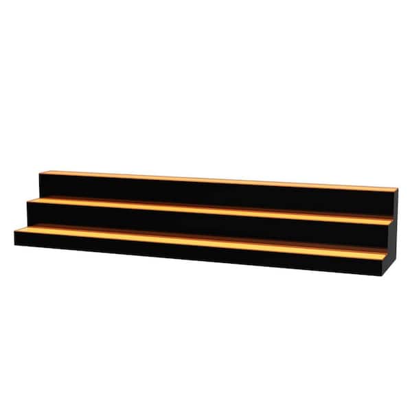 3-Tier 11 in. H x 60 in. W 45-Bottle Black LED Bar Shelves with Remote Control, Lighted Liquor Bottle Display Shelf
