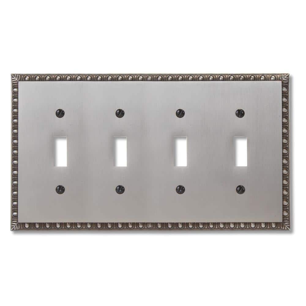 Antique Nickel Quad Toggle Cast Metal Wall Plate