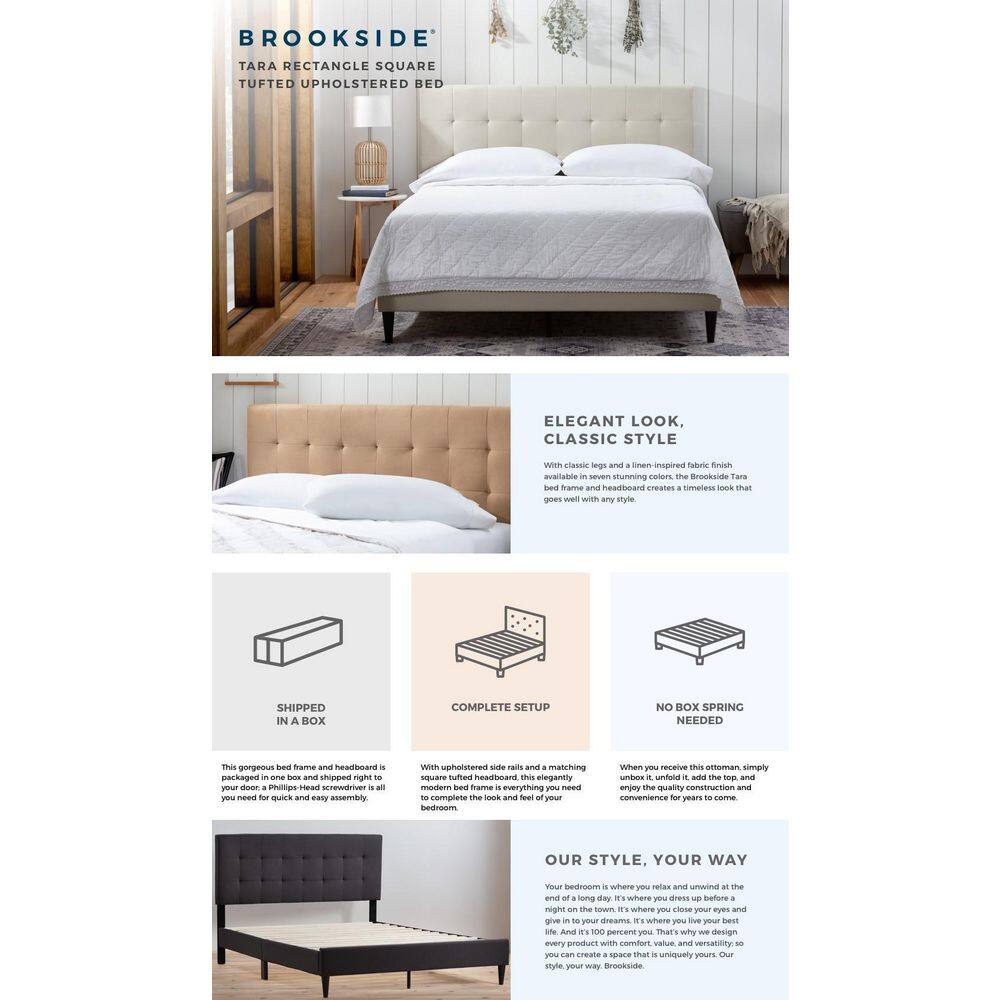 Queen Tara Square Tufted Linen-Look Upholstered Bed Frame