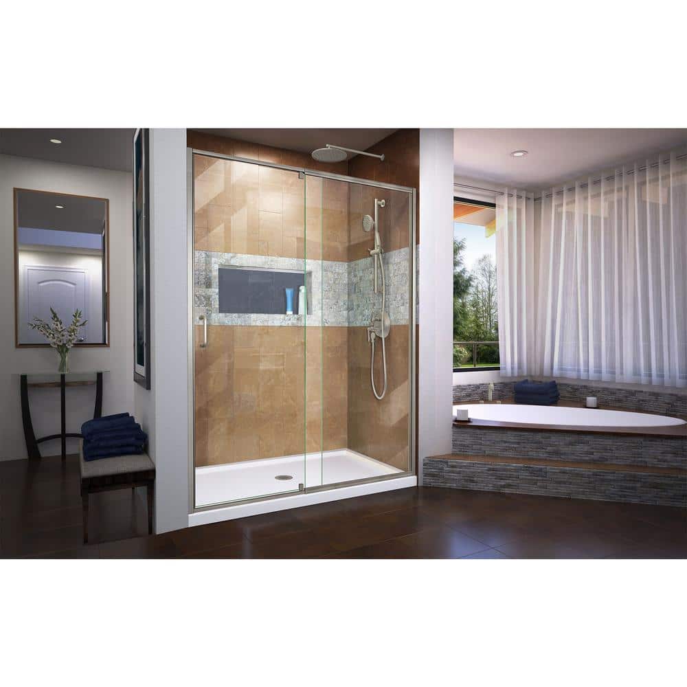 Flex 60" Brushed Nickel Frameless Pivot Shower Door
