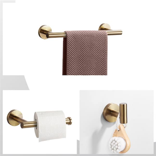 3-Pieces Bath Hardware Set with Mounting Hardware in Brushed Gold
