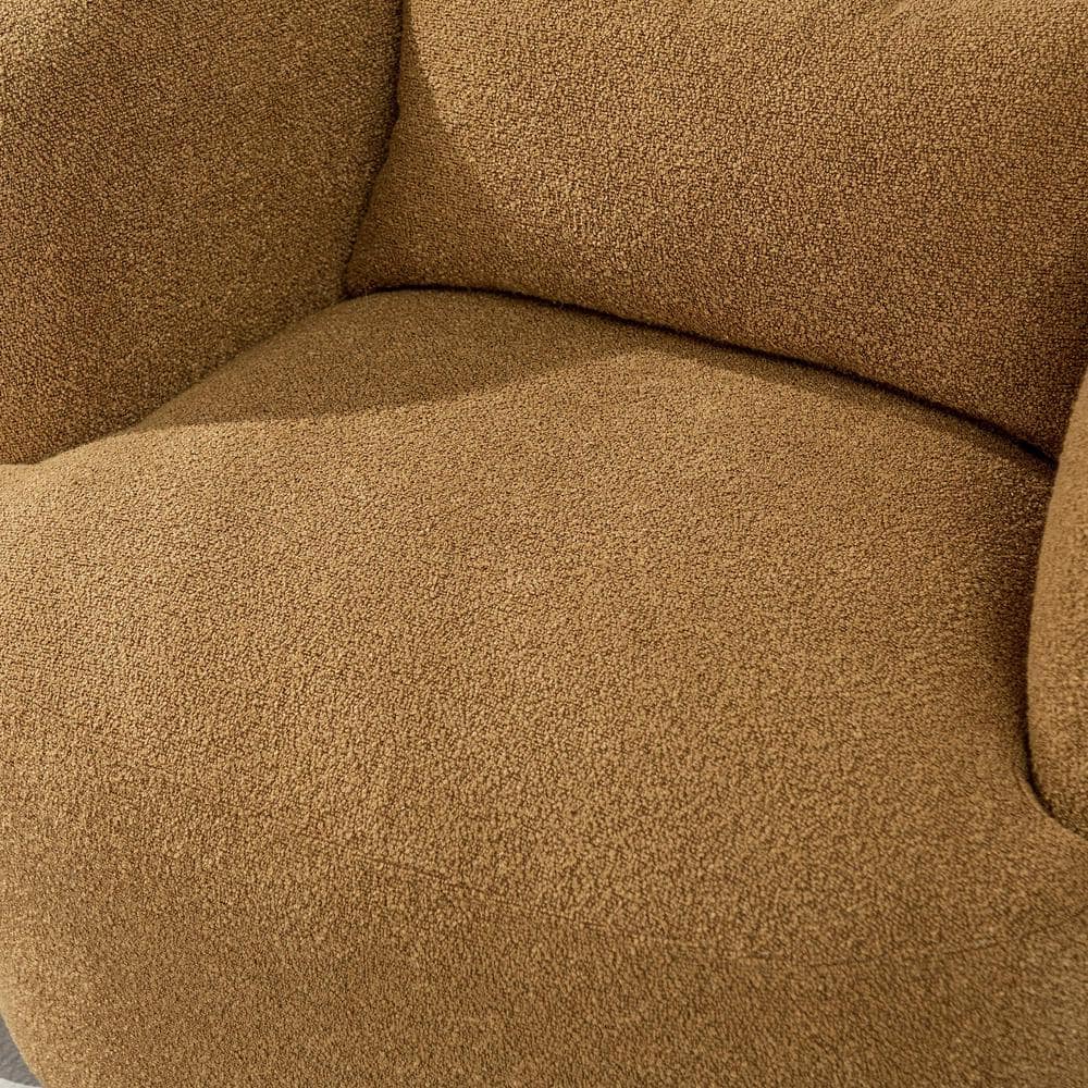 Brown Boucle Swivel Barrel Accent Chairs with Wood Frame, Set of 2