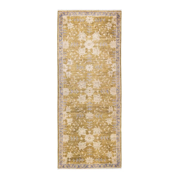 Solo Rugs Oushak One-of-a-Kind Traditional Green 3 ft. 3 in. x 8 ft. 3 in. Floral Area Rug