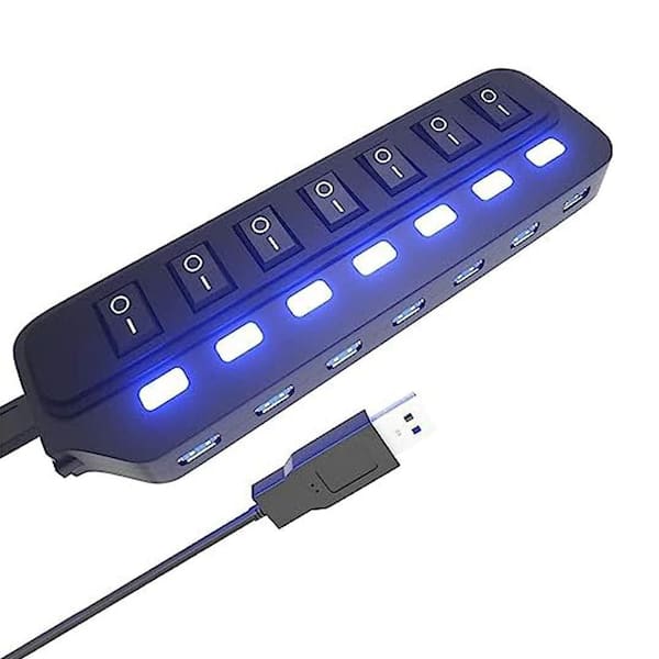 7 Port USB Hub Splitter with Individual On/Off LED Switches 5 Gbps High Speed Data Transfer for Laptop iMac and More