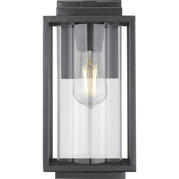 Matte Black Outdoor Wall Lantern with Clear Glass Macstreet 1-Light 12 in 