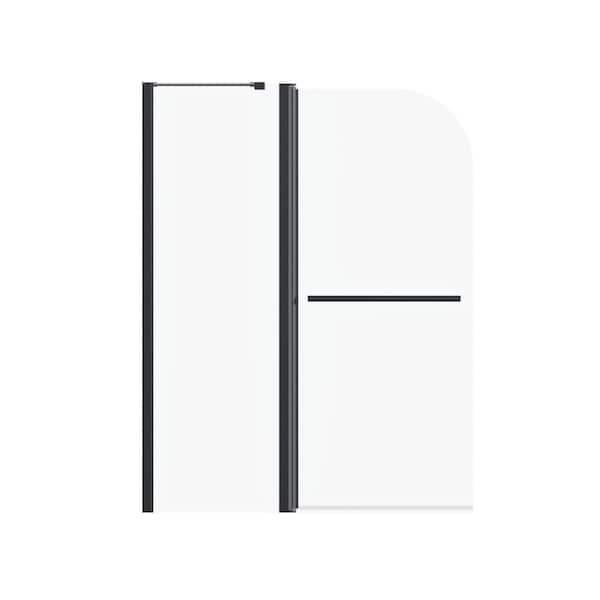 43 in. W x 58 in. H Folded-Fixed Tub Door Frameless Tub Shower Door in Matte Black with 1/4 in. Tempered Clear Glass