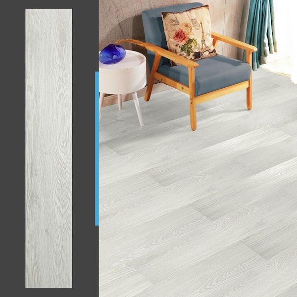 White-Washed 12 MIL 6 in. W x 36 in. L Water Resistant Peel and Stick Vinyl Flooring (54 sq. ft./box)
