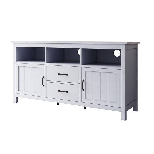 wetiny 18 in. White TV Stand Fits TV's up to 68 in. with 2 Doors and 2-Drawers Open Style Cabinet, Sideboard for Living room
