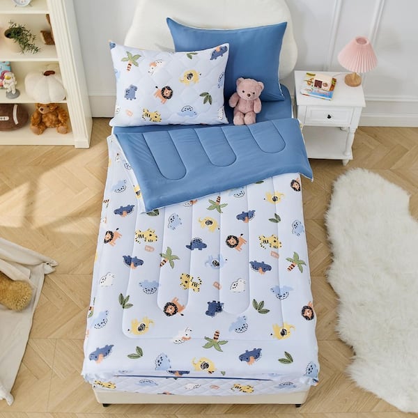 Bestier 4-Piece All-Season Zipper Bedding Blue Microfiber Twin