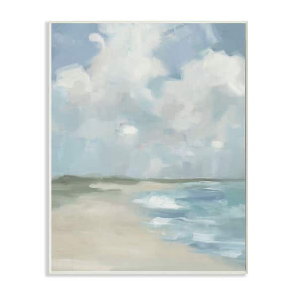 Stupell Industries "Impressionist Neutral Blue Green Beach Ocean Painting" by Third and Wall Wood Abstract Wall Art 15 in. x 10 in.