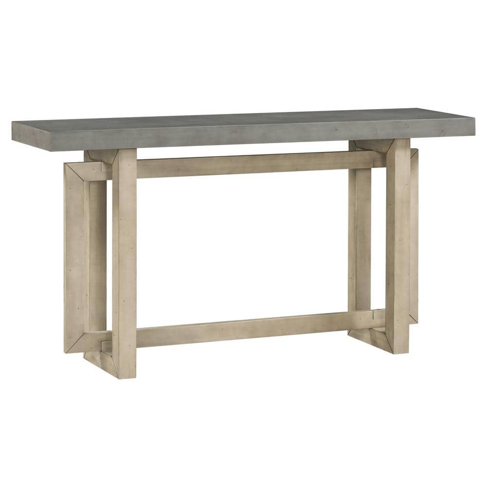Gray Wood 59.1 in. Kitchen Island with Industrial-inspired Concrete Wood To