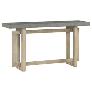 Gray Wood 59.1 in. Kitchen Island with Industrial-inspired Concrete Wood Top for Entryway, Hallway, Living Room