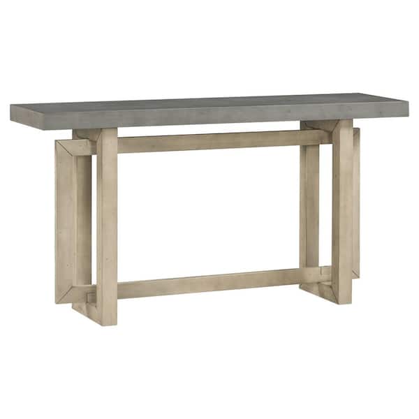 Unbranded Gray Wood 59.1 in. Kitchen Island with Industrial-inspired Concrete Wood Top for Entryway, Hallway, Living Room