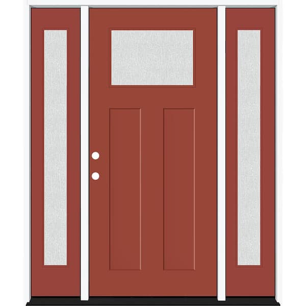 Legacy 64 in. x 80 in. 1/4 Toplite Rain Glass RHIS Primed MoroccoRed Finish Fiberglass Prehung Front Door w/Dbl 12 in.SL