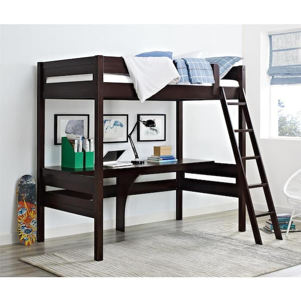 Dorel Living Georgetown Transitional, Wood Frame Full Size Loft Bed With Desk