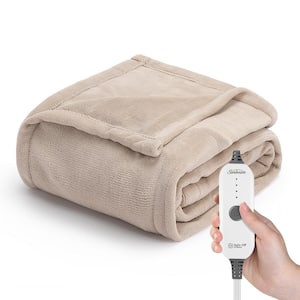 50 in. x 60 in. Nordic Premium Heated Throw Electric Blanket, Stone Buff