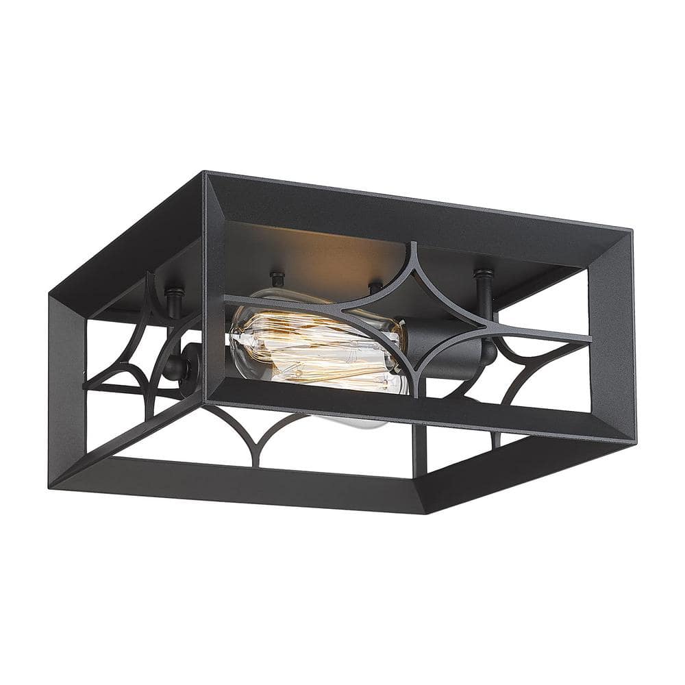 JAZAVA 11.4 in. 2-Light Black Flush Mount Square Ceiling Light HDZX47F ...