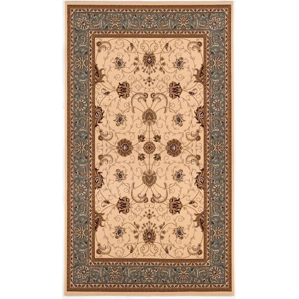 Majestic Cream Blue 6 ft. 6 in. x 9 ft. 4 in. Traditional Area Rug