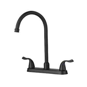 Double Handle Deck Mount Gooseneck Kitchen Faucet with Stainless Steel in Matte Black