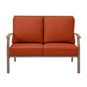 Geneva Brown Wicker Outdoor Patio Loveseat with CushionGuard Quarry Red Cushions