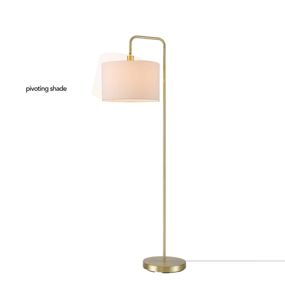58" Brass Floor Lamp with White Linen Drum Shade