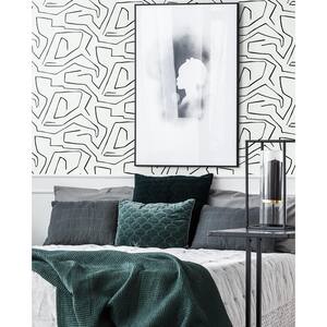56 sq. ft. Black and White Abstract Maze Unpasted Wallpaper