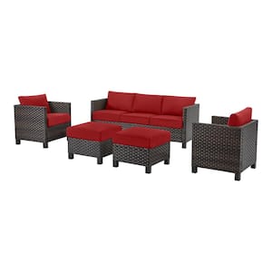 Sharon Hill Powder Coating 1-Piece Dark Wicker Outdoor Couch with Chili Cushions