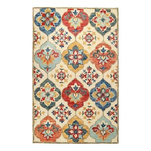 5 ft. x 8 ft. Cream and Rust Wool Geometric Tufted Stain Resistant Area Rug