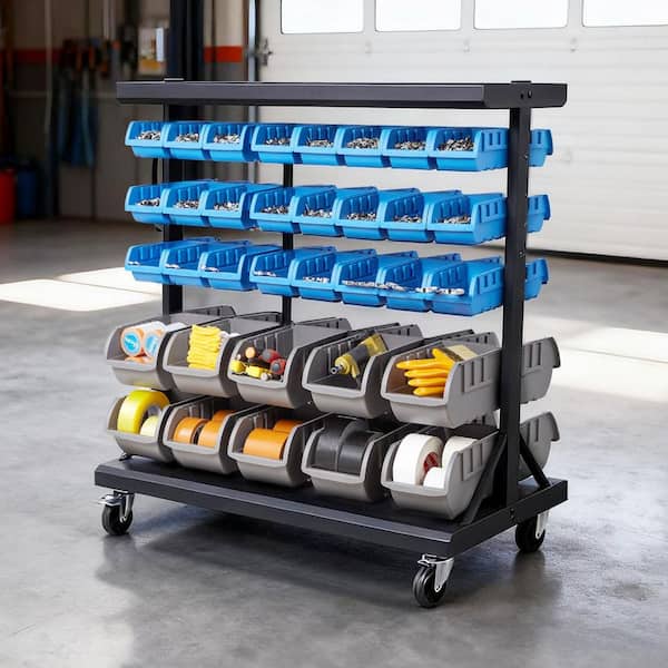 SKYSHALO 5-Tier Double-Sided Rolling Bin Storage Rack, Mobile Tool