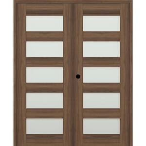 Vona 07-07 60 in. W. x 84 in. Right Active 5-Lite Frosted Pecan Nutwood Wood Composite Double Prehend Interior Door